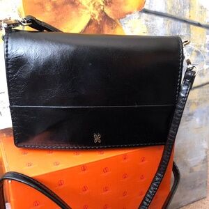 HOBO BAGS POLISHED LEATHER JILL CROSSBODY PURSE, BLACK, NEW WITH TAGS